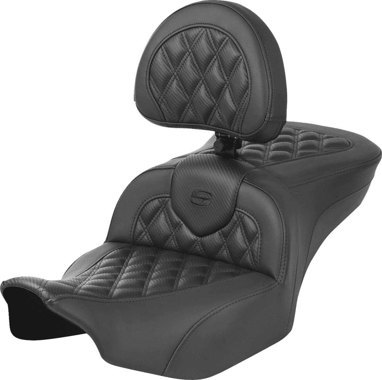 SADDLEMEN 0801-1786 RoadSofa™ Seat - with Backrest - Carbon Fiber - Lattice Stitch - FLTR/FLHX '23-'24