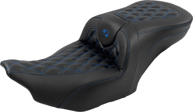 SADDLEMEN 0801-1787 RoadSofa™ Seat - with Backrest - Carbon Fiber - Lattice Stitch - Blue Stitch - FLTR/FLHX '23-'24 — image 3 of 6