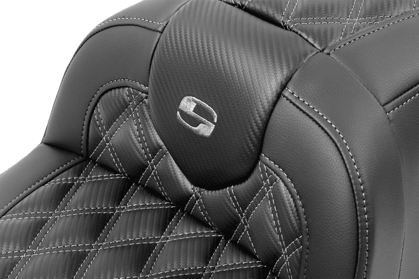 SADDLEMEN 0801-1788 RoadSofa™ Seat - with Backrest - Carbon Fiber - Lattice Stitch - Gray Stitch - FLTR/FLHX '23-'24 — image 6 of 6