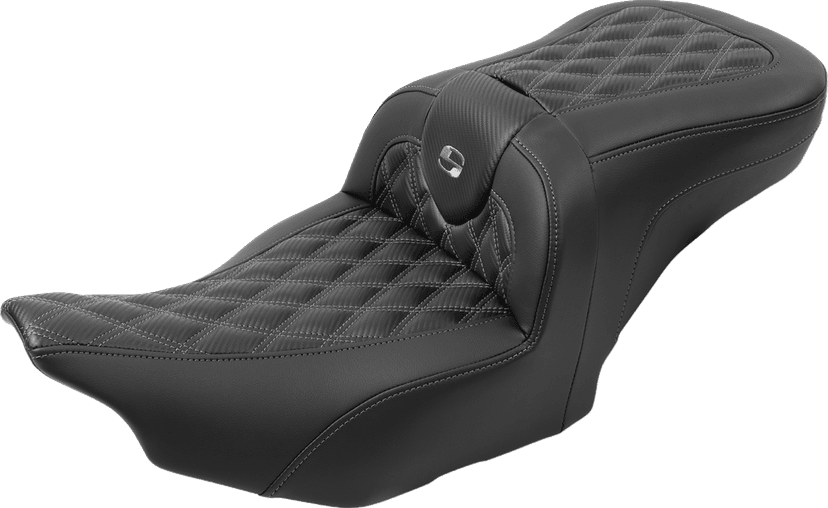 SADDLEMEN 0801-1788 RoadSofa™ Seat - with Backrest - Carbon Fiber - Lattice Stitch - Gray Stitch - FLTR/FLHX '23-'24 — image 2 of 6