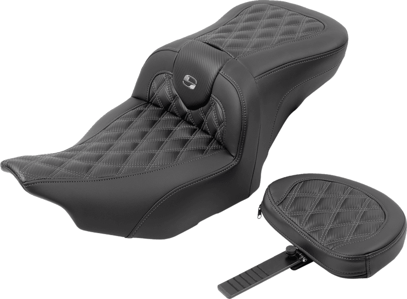 SADDLEMEN 0801-1788 RoadSofa™ Seat - with Backrest - Carbon Fiber - Lattice Stitch - Gray Stitch - FLTR/FLHX '23-'24 — image 4 of 6