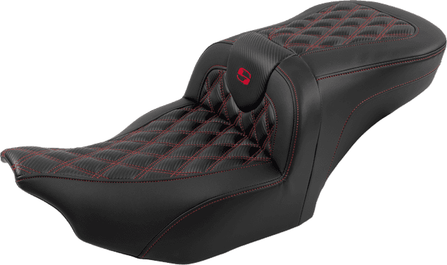 SADDLEMEN 0801-1790 RoadSofa™ Seat - with Backrest - Carbon Fiber - Lattice Stitch - Red Stitch - FLTR/FLHX '23-'24 — image 3 of 6