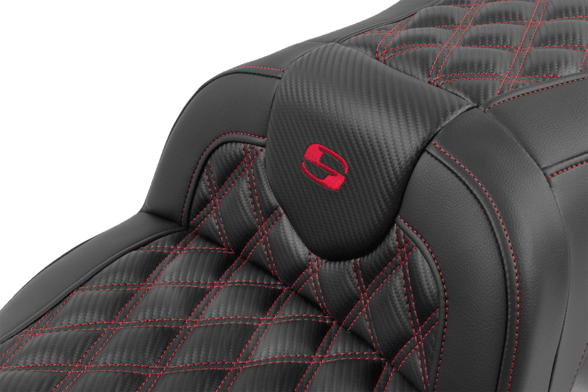 SADDLEMEN 0801-1790 RoadSofa™ Seat - with Backrest - Carbon Fiber - Lattice Stitch - Red Stitch - FLTR/FLHX '23-'24 — image 5 of 6