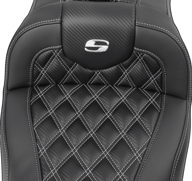 SADDLEMEN 0801-1791 RoadSofa™ Seat - with Backrest - Carbon Fiber - Lattice Stitch - Silver Stitch - FLTR/FLHX '23-'24 — image 6 of 6