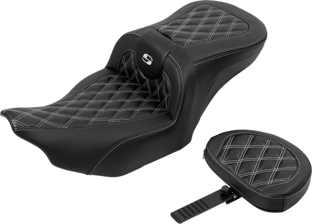 SADDLEMEN 0801-1791 RoadSofa™ Seat - with Backrest - Carbon Fiber - Lattice Stitch - Silver Stitch - FLTR/FLHX '23-'24 — image 5 of 6