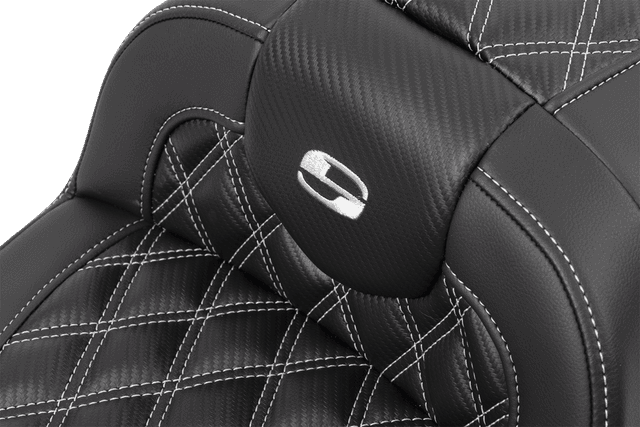 SADDLEMEN 0801-1791 RoadSofa™ Seat - with Backrest - Carbon Fiber - Lattice Stitch - Silver Stitch - FLTR/FLHX '23-'24 — image 3 of 6