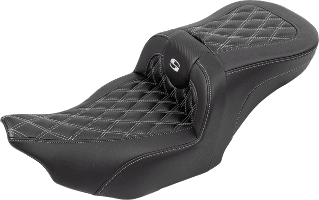 SADDLEMEN 0801-1791 RoadSofa™ Seat - with Backrest - Carbon Fiber - Lattice Stitch - Silver Stitch - FLTR/FLHX '23-'24 — image 4 of 6