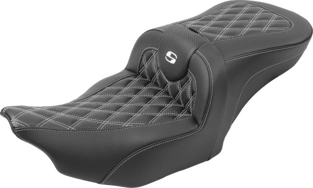 SADDLEMEN 0801-1792 RoadSofa™ Seat - with Backrest - Carbon Fiber - Lattice Stitch - White Stitch - FLTR/FLHX '23-'24 — image 3 of 6