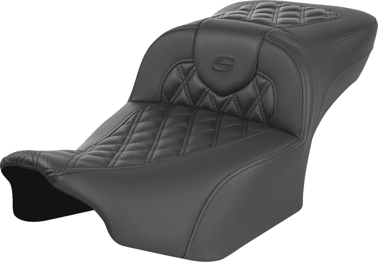 SADDLEMEN 0801-1793 Roadsofa™ Extended Reach Seat - without Backrest - Carbon Fiber - Lattice Stitch - FLTR/FLHX '23-'24