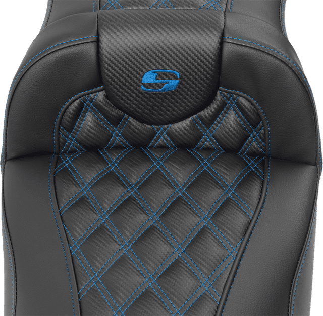 SADDLEMEN 0801-1794 Roadsofa™ Extended Reach Seat - without Backrest - Lattice Stitch - Blue Stitch - FLTR/FLHX '23-'24 — image 3 of 4