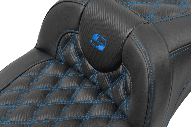 SADDLEMEN 0801-1794 Roadsofa™ Extended Reach Seat - without Backrest - Lattice Stitch - Blue Stitch - FLTR/FLHX '23-'24 — image 2 of 4