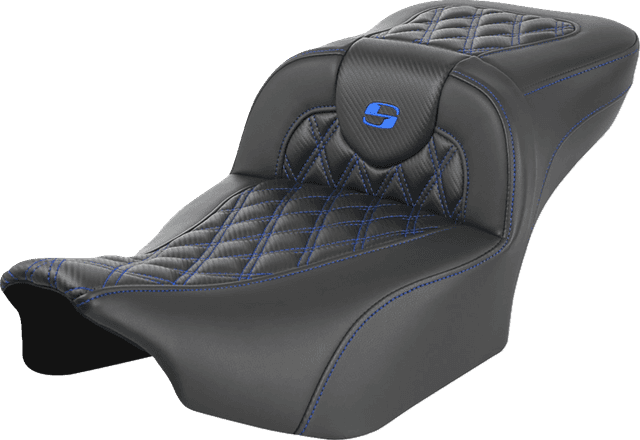 SADDLEMEN 0801-1794 Roadsofa™ Extended Reach Seat - without Backrest - Lattice Stitch - Blue Stitch - FLTR/FLHX '23-'24 — image 1 of 4