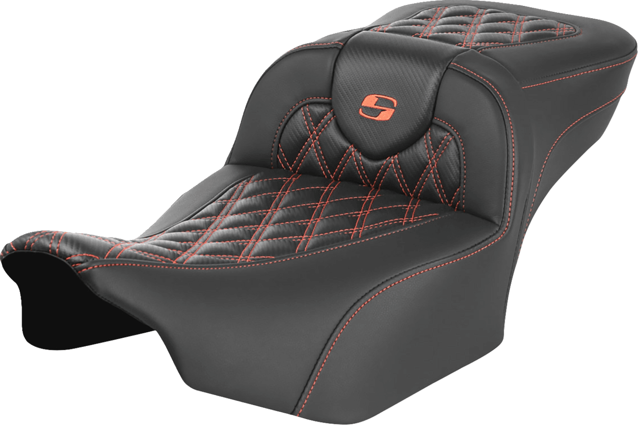 SADDLEMEN 0801-1796 Roadsofa™ Extended Reach Seat - without Backrest - Lattice Stitch - Orange Stitch - FL/FX '23-'24