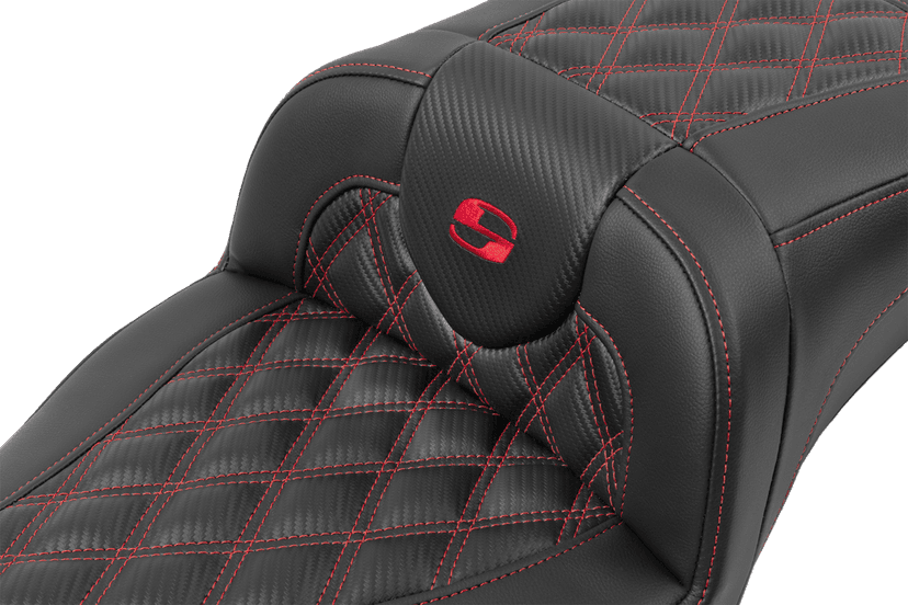 SADDLEMEN 0801-1797 Roadsofa™ Extended Reach Seat - without Backrest - Lattice Stitch - Red Stitch - FLTR/FLHX '23-'24 — image 2 of 4