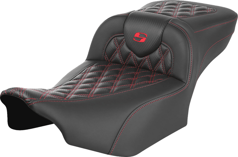 SADDLEMEN 0801-1797 Roadsofa™ Extended Reach Seat - without Backrest - Lattice Stitch - Red Stitch - FLTR/FLHX '23-'24 — image 1 of 4