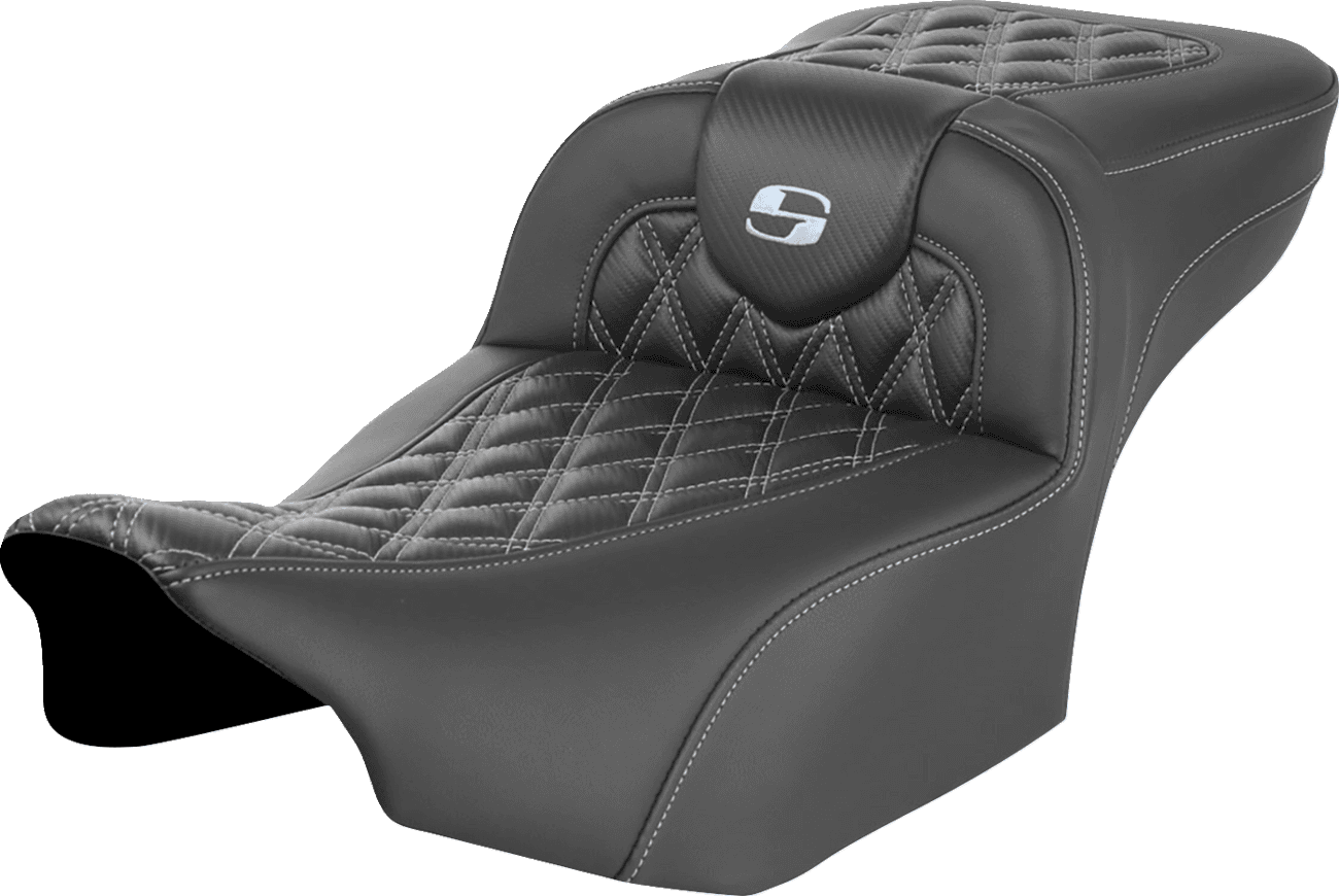 SADDLEMEN 0801-1798 Roadsofa™ Extended Reach Seat - without Backrest - Lattice Stitch - Silver Stitch - FL/FX '23-'24