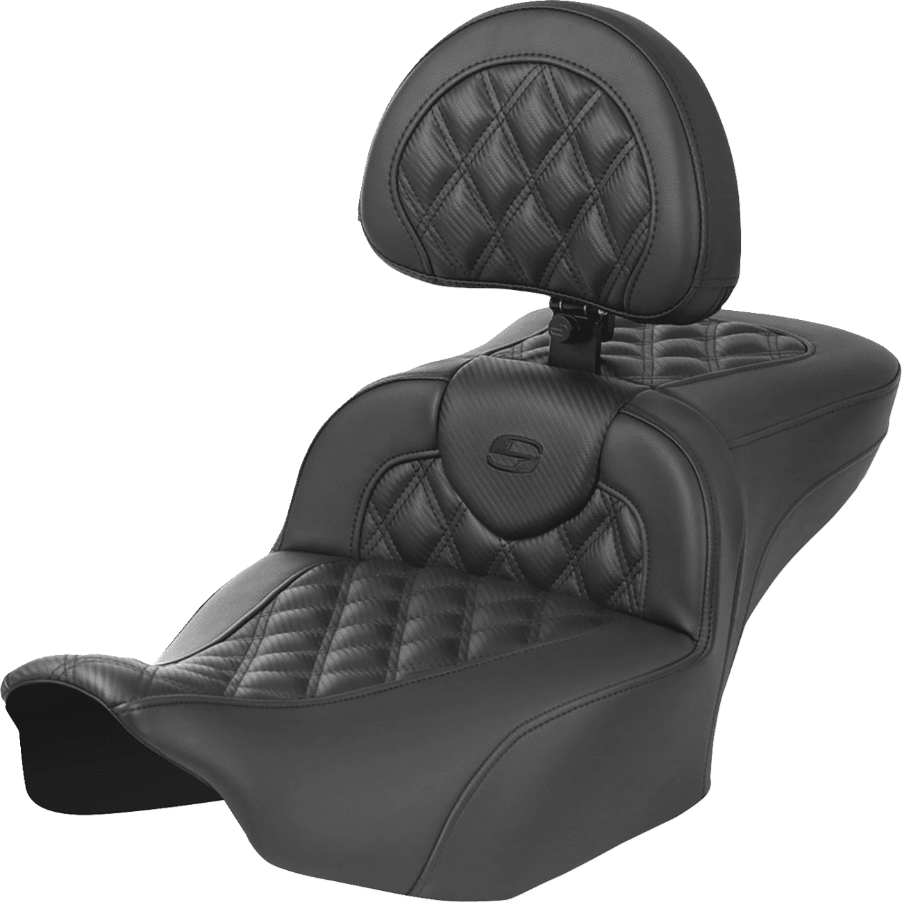 SADDLEMEN 0801-1801 Roadsofa™ Extended Reach Seat - with Backrest - Carbon Fiber - Lattice Stitch - FLTR/FLHX '23-'24