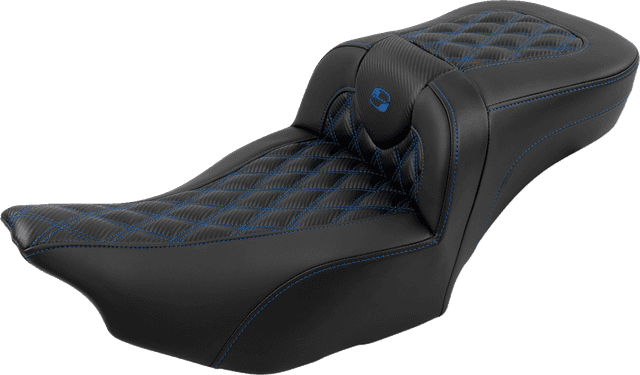 SADDLEMEN 0801-1802 Roadsofa™ Extended Reach Seat - with Backrest - Lattice Stitch - Blue Stitch - FLTR/FLHX '23-'24 — image 3 of 7