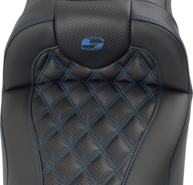 SADDLEMEN 0801-1802 Roadsofa™ Extended Reach Seat - with Backrest - Lattice Stitch - Blue Stitch - FLTR/FLHX '23-'24 — image 6 of 7