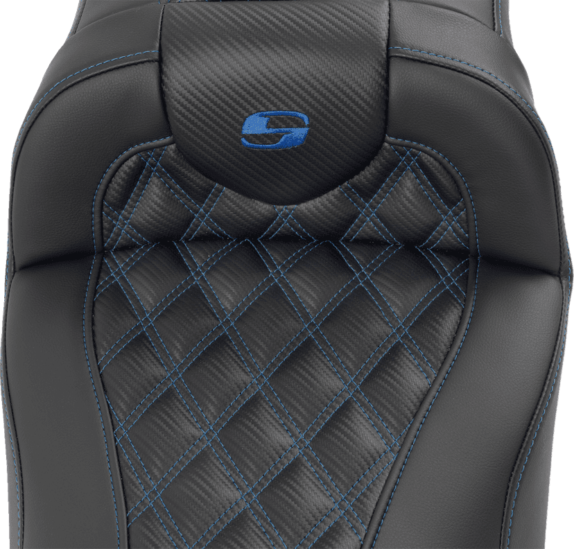 SADDLEMEN 0801-1802 Roadsofa™ Extended Reach Seat - with Backrest - Lattice Stitch - Blue Stitch - FLTR/FLHX '23-'24 — image 6 of 7