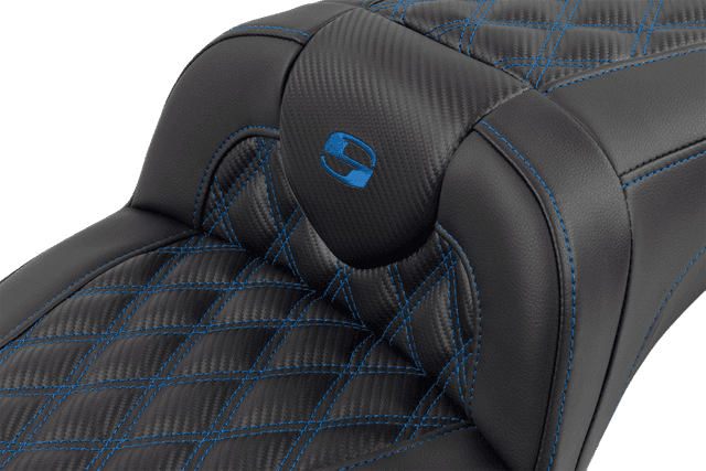 SADDLEMEN 0801-1802 Roadsofa™ Extended Reach Seat - with Backrest - Lattice Stitch - Blue Stitch - FLTR/FLHX '23-'24 — image 5 of 7