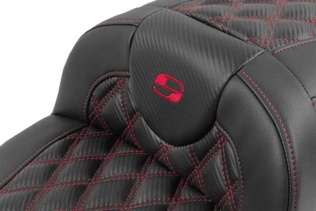 SADDLEMEN 0801-1805 Roadsofa™ Extended Reach Seat - with Backrest - Lattice Stitch - Red Stitch - FLTR/FLHX '23-'24 — image 5 of 7