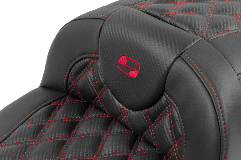 SADDLEMEN 0801-1805 Roadsofa™ Extended Reach Seat - with Backrest - Lattice Stitch - Red Stitch - FLTR/FLHX '23-'24 — image 5 of 7