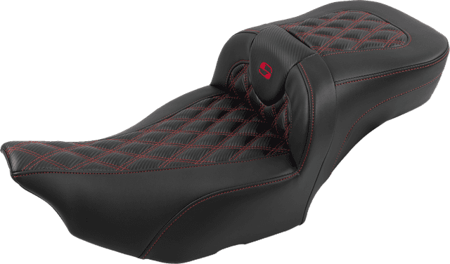 SADDLEMEN 0801-1805 Roadsofa™ Extended Reach Seat - with Backrest - Lattice Stitch - Red Stitch - FLTR/FLHX '23-'24 — image 3 of 7