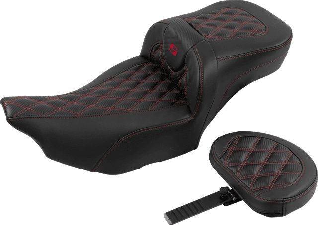 SADDLEMEN 0801-1805 Roadsofa™ Extended Reach Seat - with Backrest - Lattice Stitch - Red Stitch - FLTR/FLHX '23-'24 — image 2 of 7