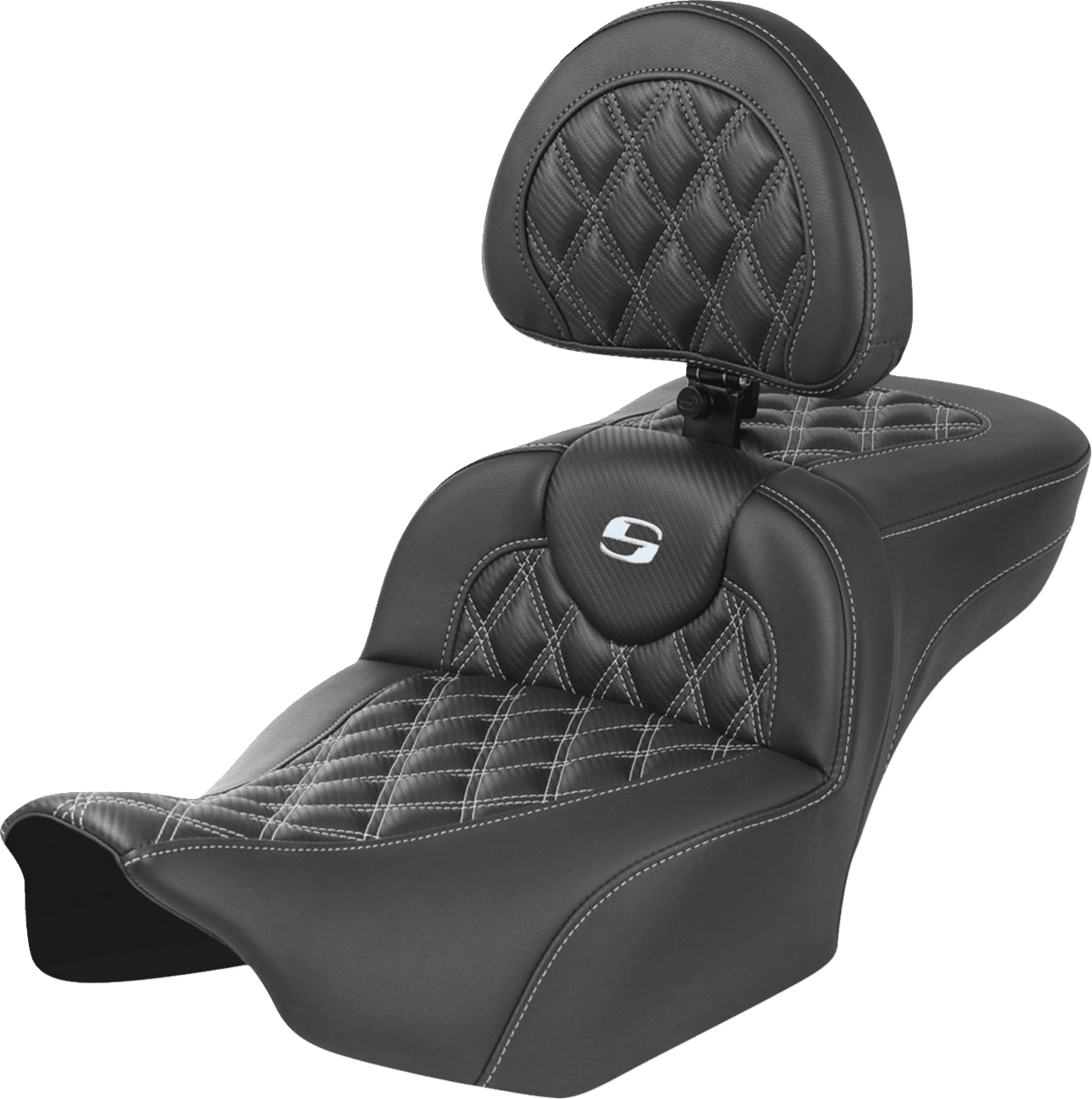 SADDLEMEN 0801-1807 Roadsofa™ Extended Reach Seat - with Backrest - Lattice Stitch - Silver Stitch - FLTR/FLHX '23-'24