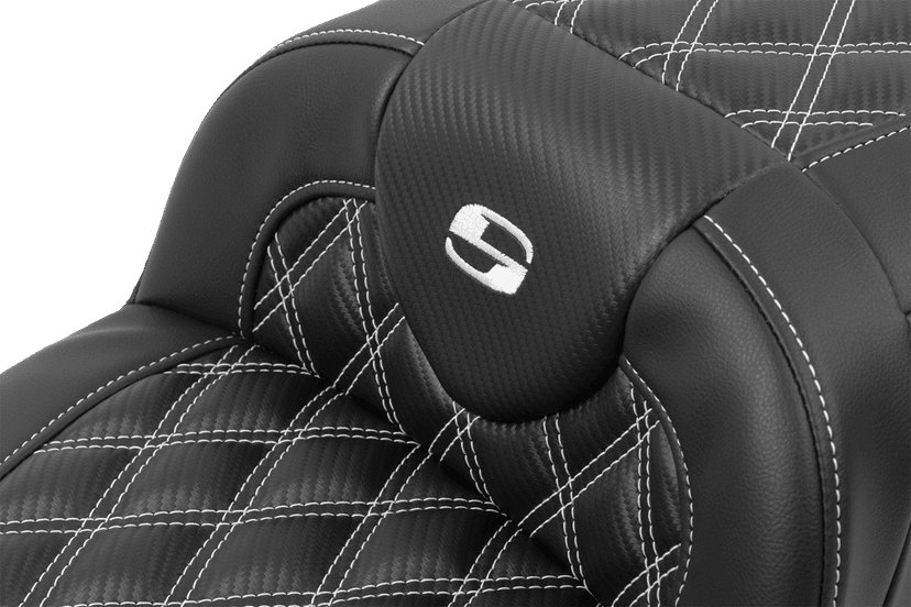SADDLEMEN 0801-1808 Roadsofa™ Extended Reach Seat - with Backrest - Lattice Stitch - White Stitch - FLTR/FLHX '23-'24 — image 5 of 6