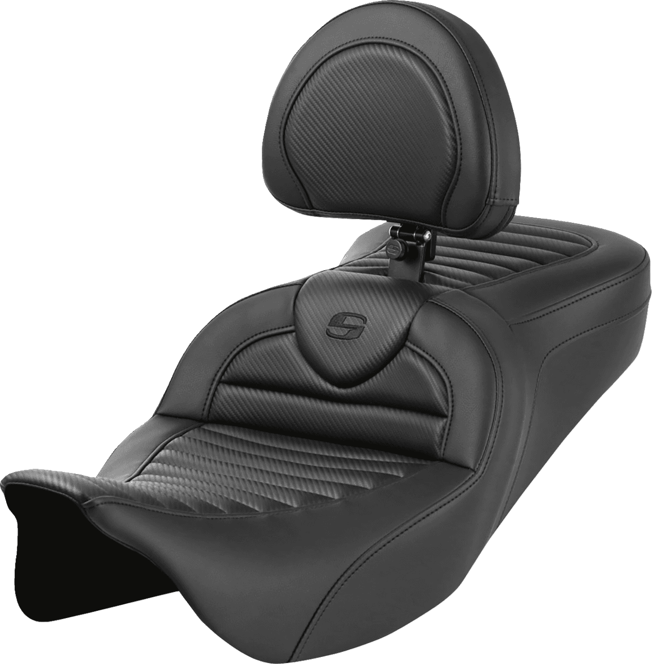 SADDLEMEN 0801-1823 Roadsofa™ Seat - with Backrest - Tuck-n-Roll - Carbon Fiber - FL '08-'23