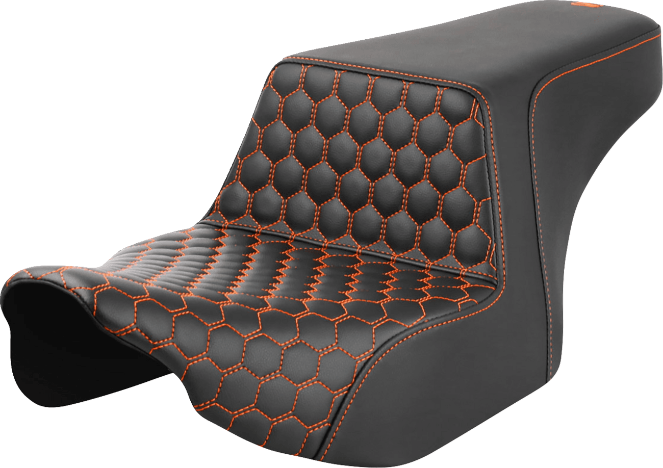 SADDLEMEN 0801-1827 Step-Up Seat - Front Honeycomb - Orange Stitching - FL '23-'24
