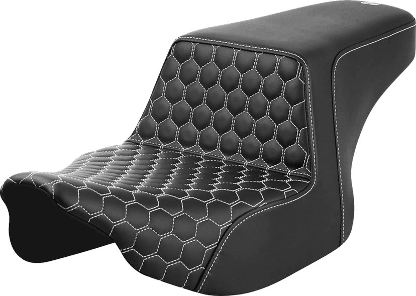 SADDLEMEN 0801-1830 Step-Up Seat - Front Honeycomb - White Stitching - FL '23-'24