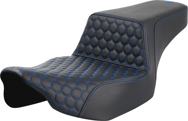 SADDLEMEN 0801-1832 Step-Up Seat - Extended Reach - Front Honeycomb - Blue Stitch - FL '23-'24 — image 1 of 2
