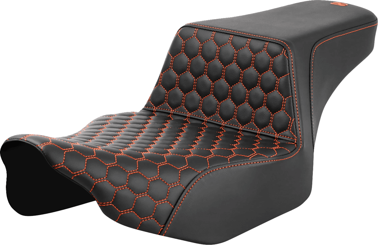 SADDLEMEN 0801-1834 Step-Up Seat - Extended Reach - Front Honeycomb - Orange Stitch - FL '23-'24