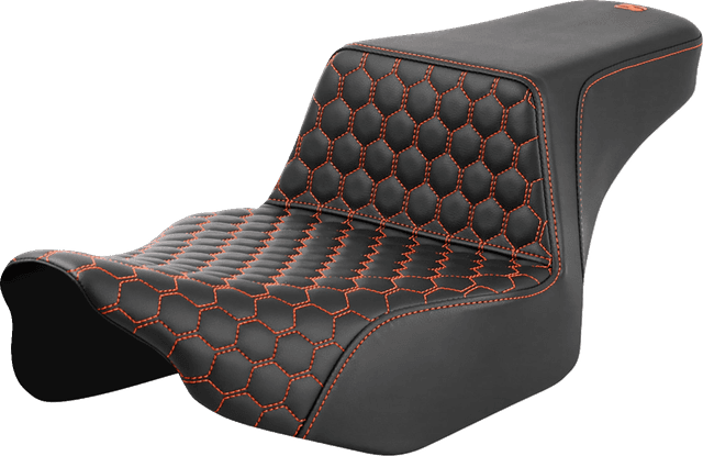 SADDLEMEN 0801-1834 Step-Up Seat - Extended Reach - Front Honeycomb - Orange Stitch - FL '23-'24 — image 1 of 2