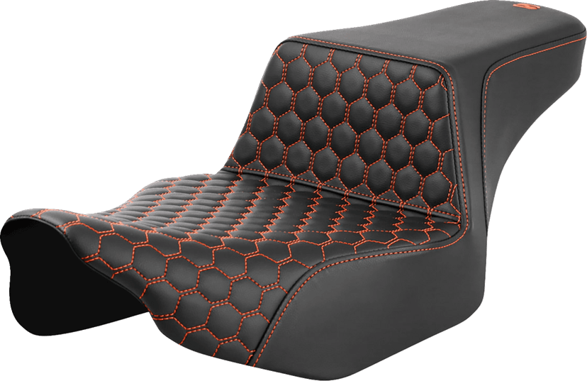 SADDLEMEN 0801-1834 Step-Up Seat - Extended Reach - Front Honeycomb - Orange Stitch - FL '23-'24 — image 1 of 2