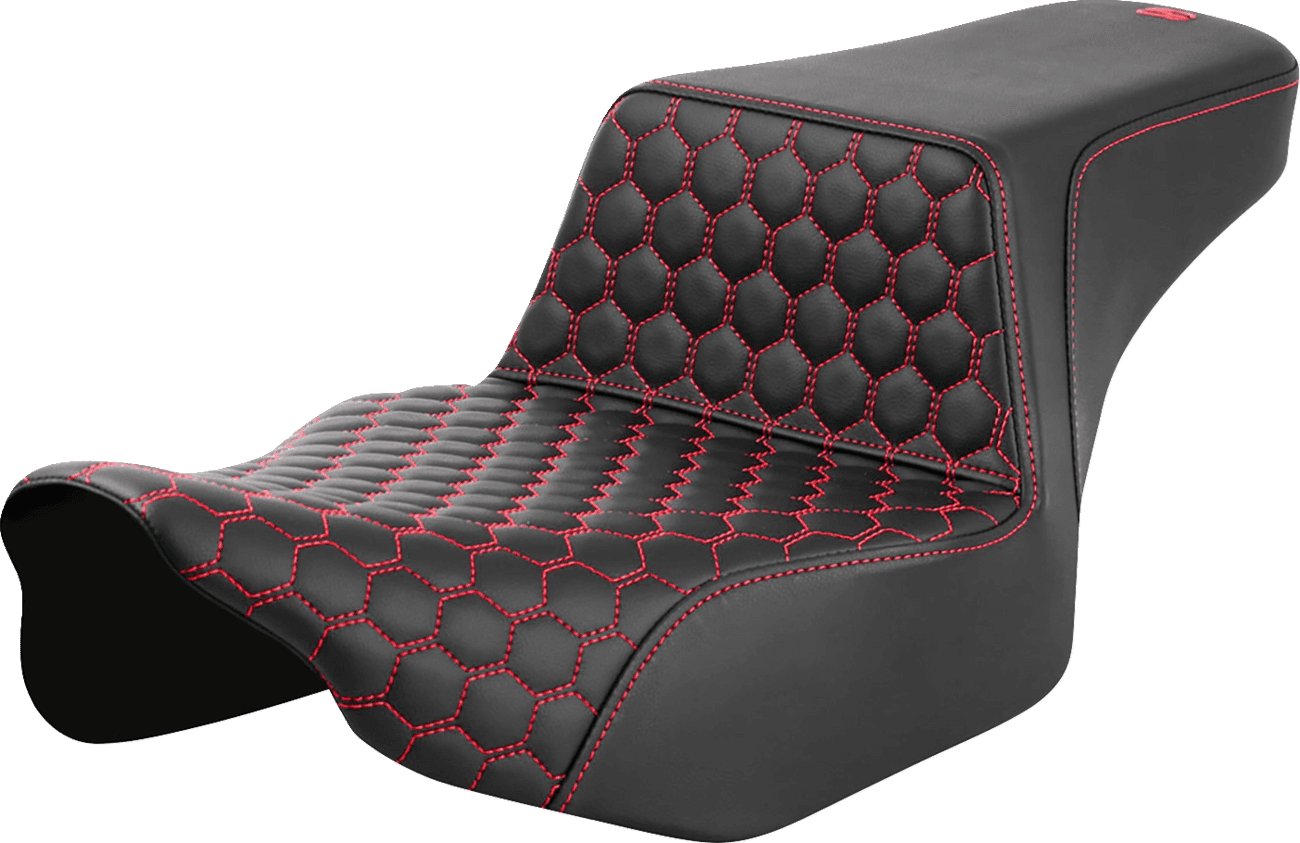 SADDLEMEN 0801-1835 Step-Up Seat - Extended Reach - Front Honeycomb - Red Stitch - FL '23-'24