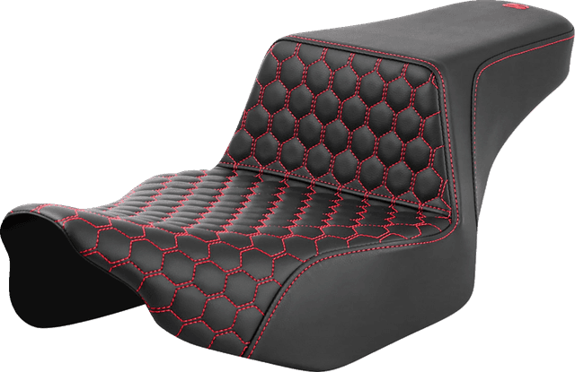SADDLEMEN 0801-1835 Step-Up Seat - Extended Reach - Front Honeycomb - Red Stitch - FL '23-'24 — image 1 of 2