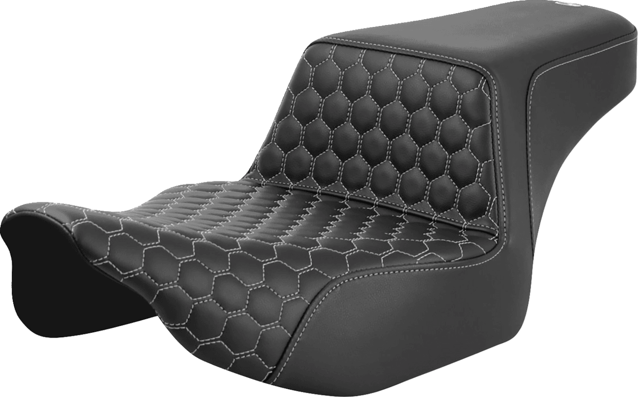 SADDLEMEN 0801-1836 Step-Up Seat - Extended Reach - Front Honeycomb - Silver Stitch - FL '23-'24