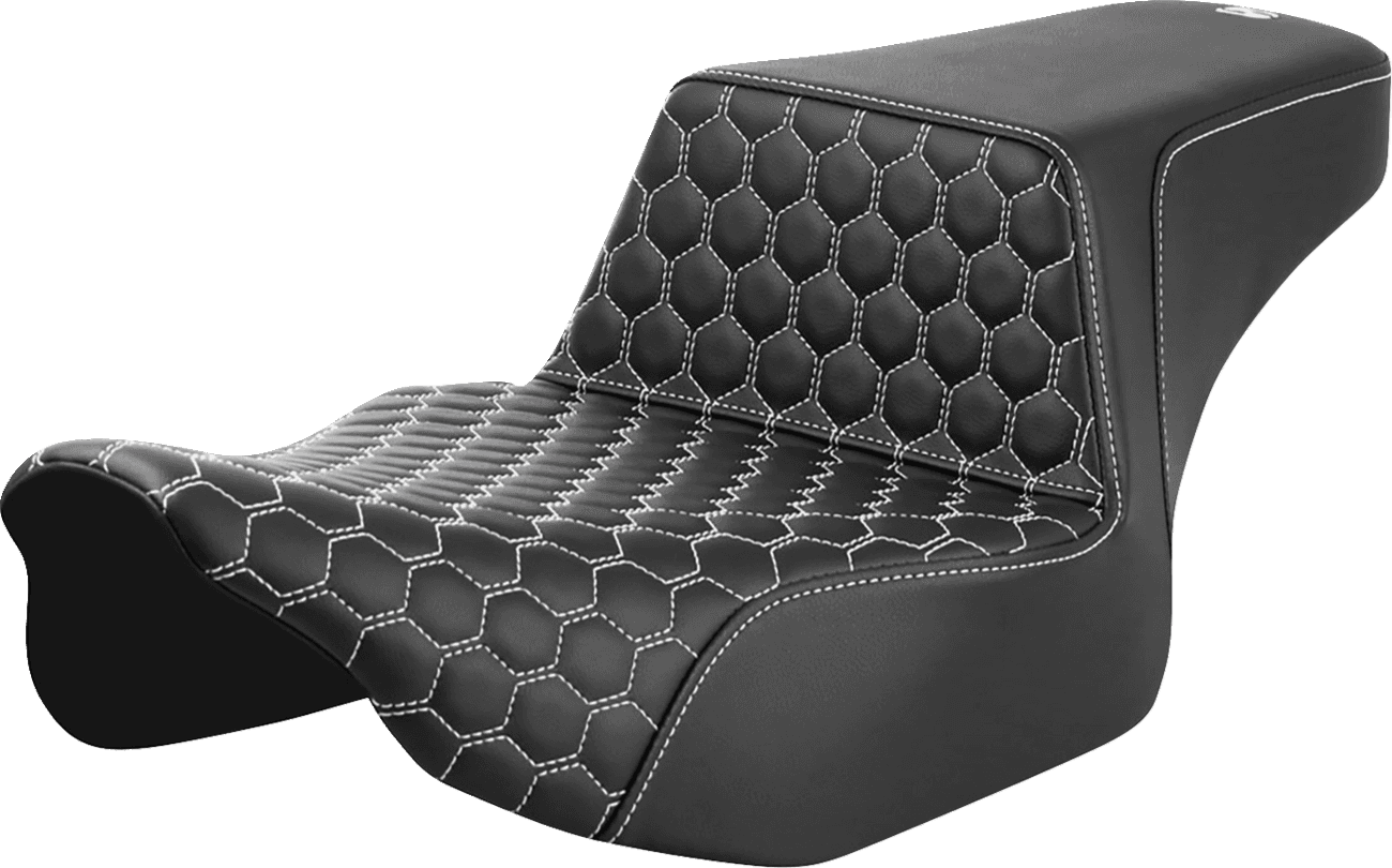 SADDLEMEN 0801-1837 Step-Up Seat - Extended Reach - Front Honeycomb - White Stitch - FL '23-'24
