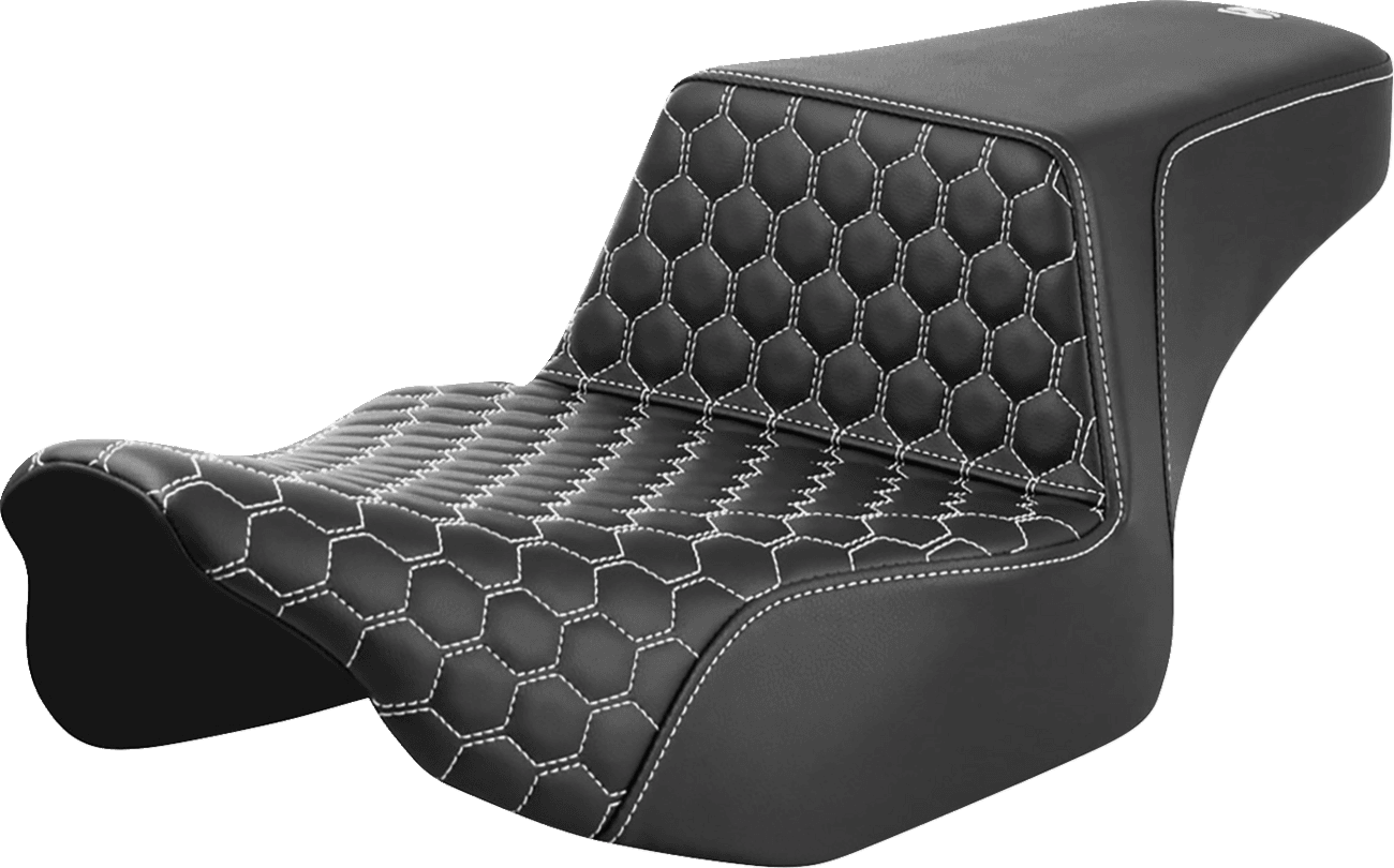 SADDLEMEN 0801-1837 Step-Up Seat - Extended Reach - Front Honeycomb - White Stitch - FL '23-'24