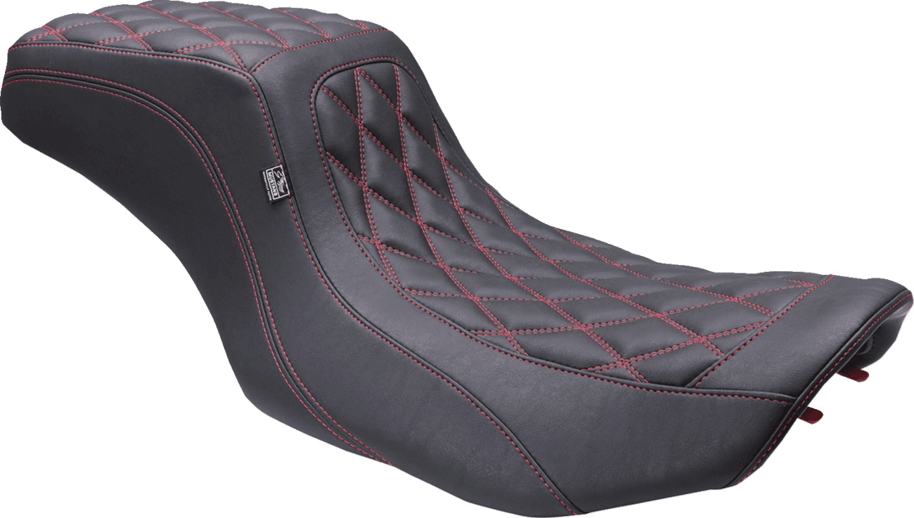 MUSTANG 0801-1905 One Piece 2-Up Squareback Seat - Double Diamond - Black Cherry Stitch - FLH/FLT '23-'25
