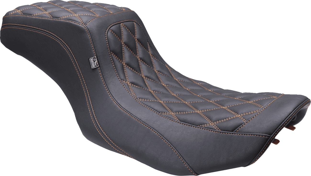 MUSTANG 0801-1906 One Piece 2-Up Squareback Seat - Double Diamond - Orange Stitch - FLH/FLT '23-'25