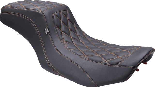 MUSTANG 0801-1906 One Piece 2-Up Squareback Seat - Double Diamond - Orange Stitch - FLH/FLT '23-'25