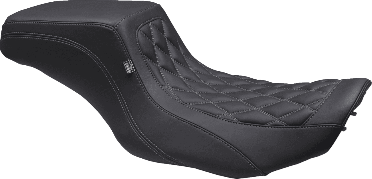 MUSTANG 0801-1908 One Piece 2-Up Squareback Seat - Double Diamond - Gunmetal Stitch - FLH/FLT '23-'25