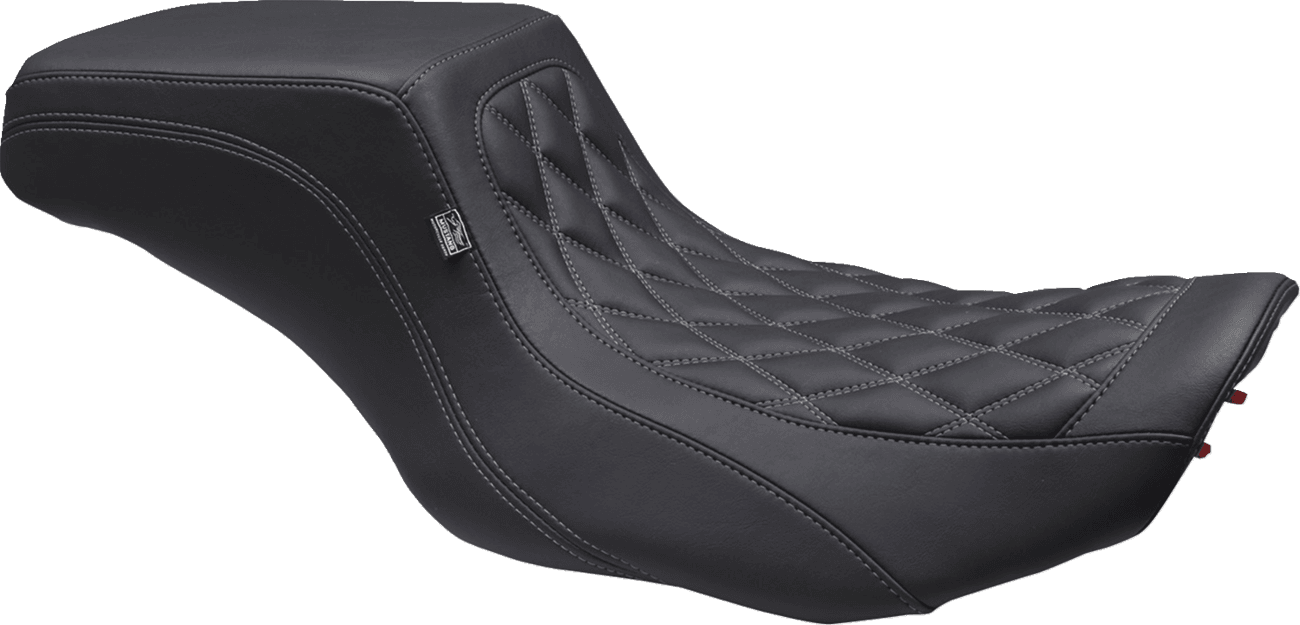 MUSTANG 0801-1908 One Piece 2-Up Squareback Seat - Double Diamond - Gunmetal Stitch - FLH/FLT '23-'25