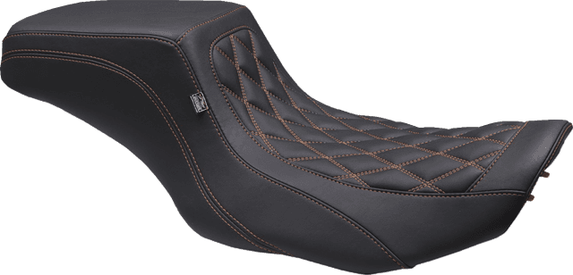 MUSTANG 0801-1909 One Piece 2-Up Squareback Seat - Double Diamond - Orange Stitch - FLH/FLT '23-'25