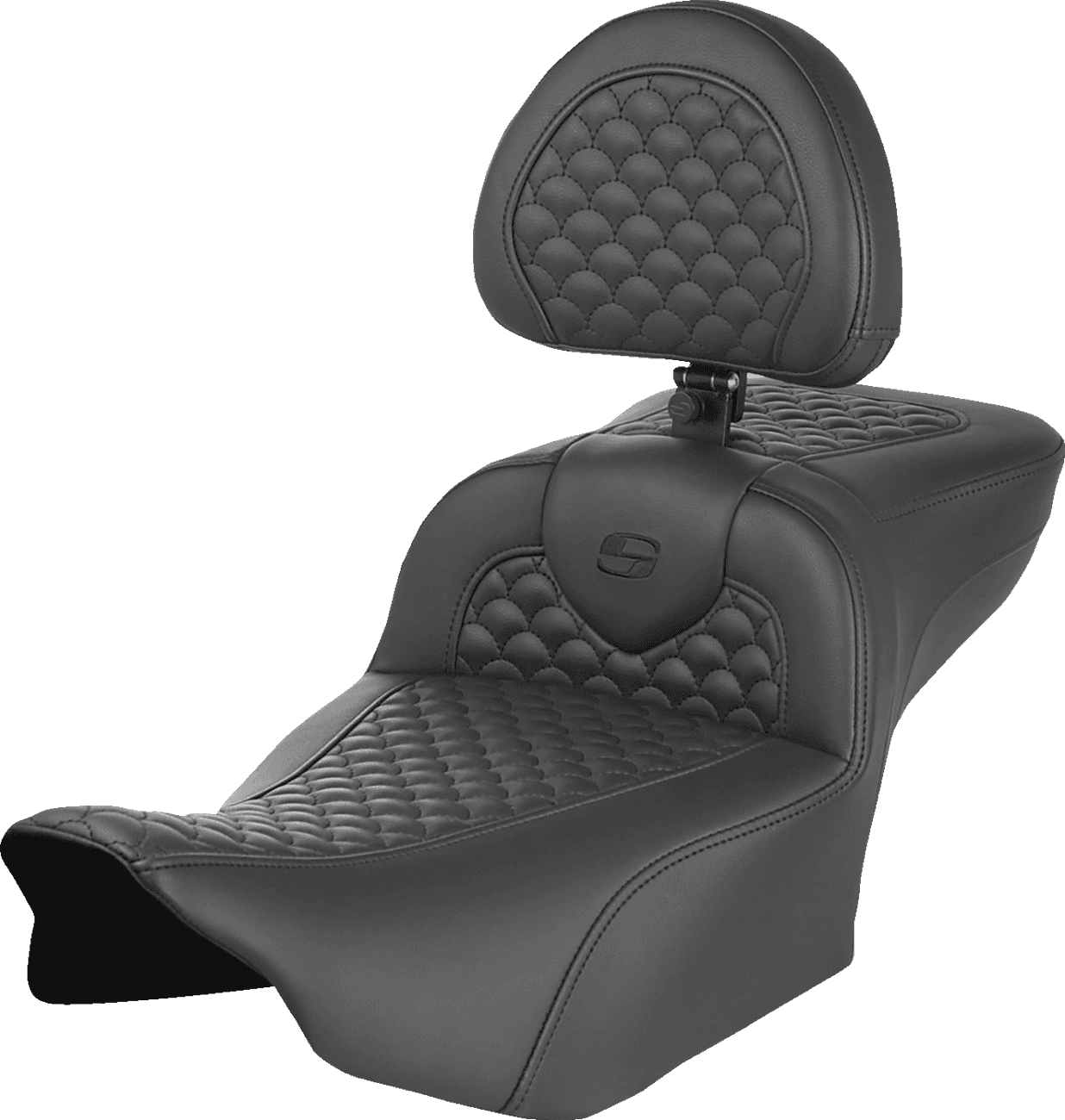 SADDLEMEN 0801-1939 Roadsofa™ Seat - Dragon Scale Stitch - w/ Backrest - Extended Reach - FLTR/FLHX '23-'25
